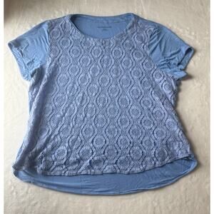 Croft & Barrow Blue Lace Floral Short Sleeve Blouse Round Neck XXL Feminine